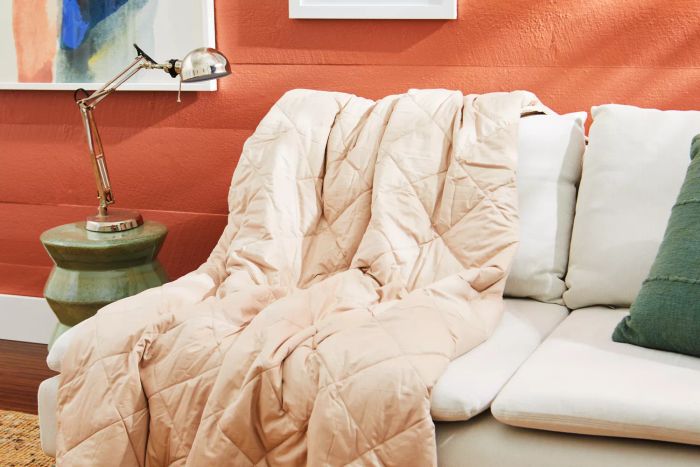 The Garnet Hill Plush-Loft Blanket resting elegantly on a couch