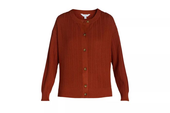 Time and Tru Women's Fine Gauge Rib Crew Cardigan with Long Sleeves