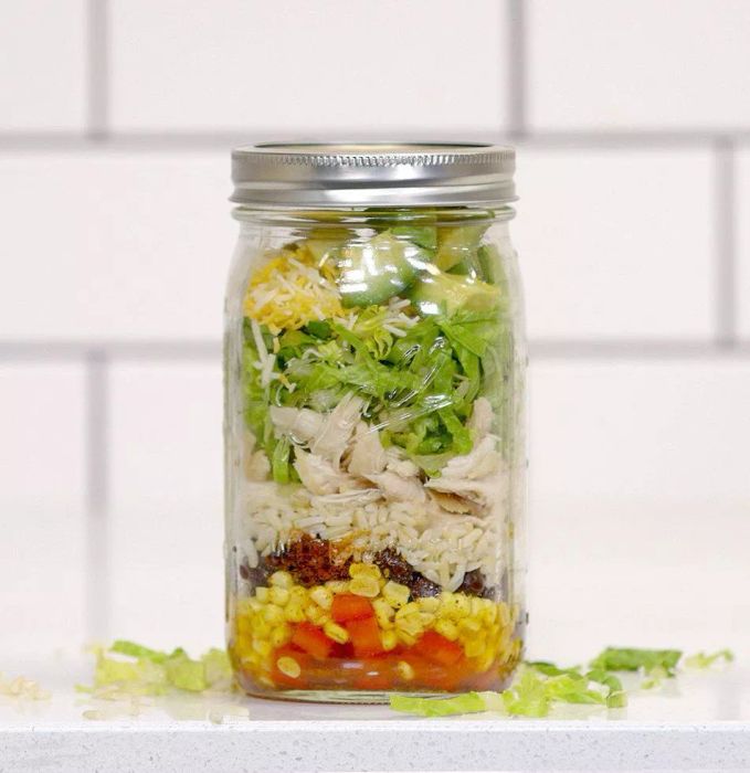 Chicken Burrito Bowl in a Mason Jar