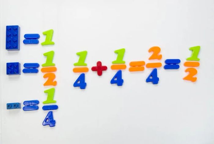 Colorful plastic blocks and magnetic numbers designed to make learning basic math engaging and fun