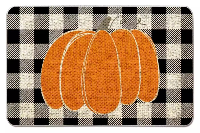 GAGEC Fall Door Mat with Buffalo Plaid and Pumpkin Design, Outdoor Rug for Thanksgiving, Doormat for Entrance, Autumn Harvest Home and Kitchen Decor, 17 x 27 Inches