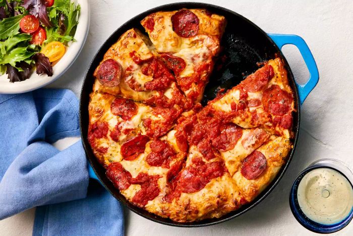 Cast-Iron-Pepperoni-Pizza-with-Simple-Salad