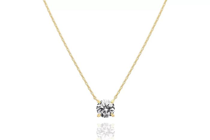 PAVOI 14K Gold Plated Crystal Solitaire 1.5 Carat (7.3mm) CZ Dainty Choker Necklace