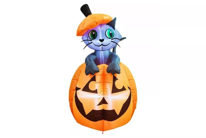 SYNCFUN 5 FT Tall Animated Halloween Inflatable with Kitty Cat on Pumpkin