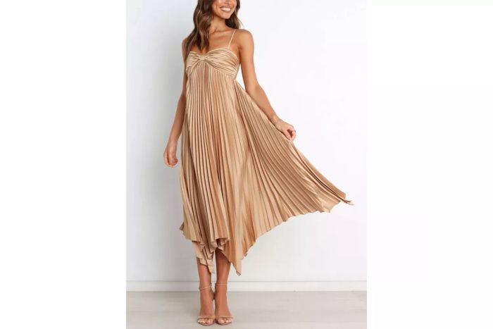 pleated metallic dress