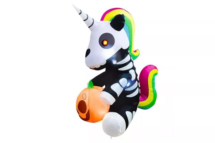 SYNCFUN 5 FT Tall Halloween Inflatable Sitting Skeleton Unicorn