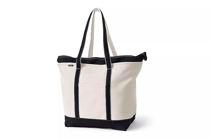 Lands' End Zip Top Long Handle Canvas Tote Bag