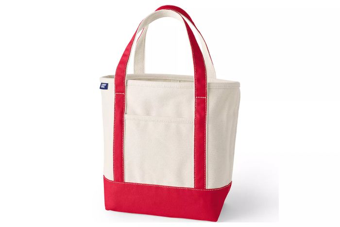 Land's End Medium Natural 5 Pocket Open Top Canvas Tote Bag