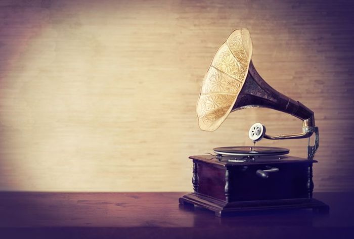 A nostalgic glimpse into the past with a classic photo of a phonograph