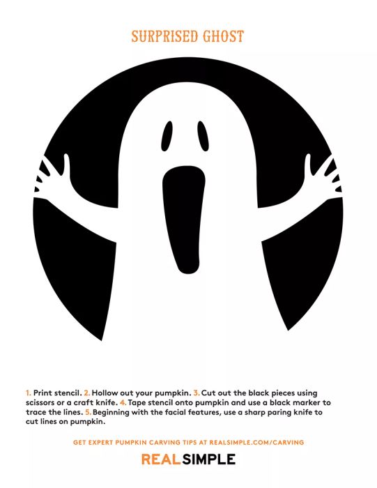 Printable pumpkin carving stencil - surprised ghost design