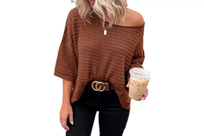 Dokotoo Women's Casual 3/4 Sleeve Loose Tunic Tops Lightweight Knit Spring Summer Sweater Blouses
