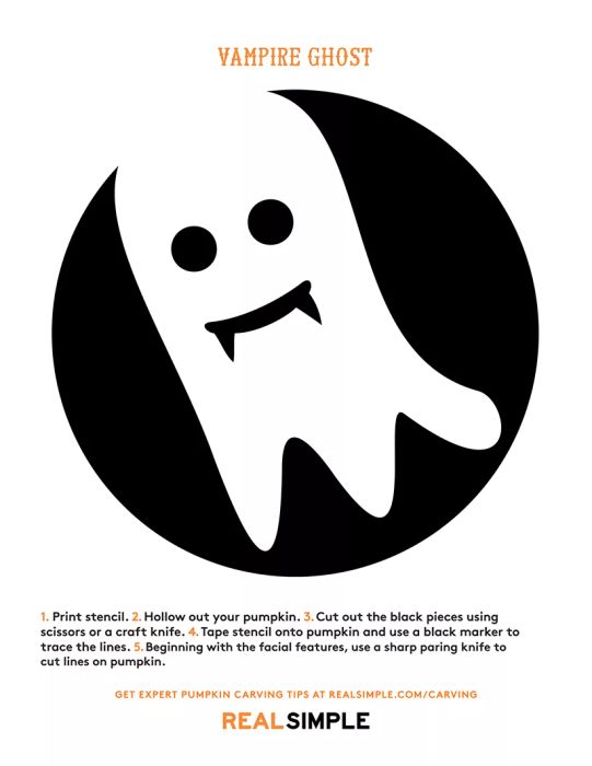 Printable pumpkin carving stencil - vampire ghost design