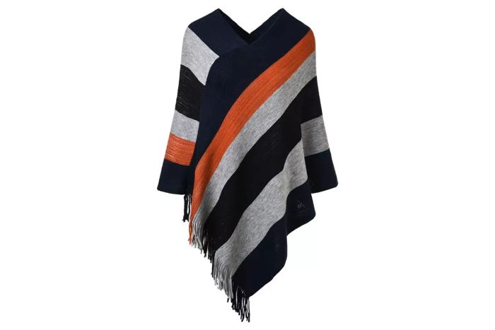 Ferand Women's Casual Striped Poncho Sweater Versatile Fringe Shawl Wrap
