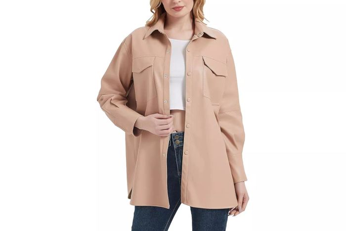 RISISSIDA Women's Faux Leather Shacket – Vegan Leather Button-Down Jacket for Spring and Fall Fashion