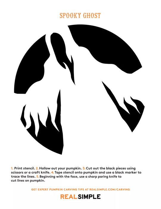 Printable pumpkin carving stencil - spooky ghost design