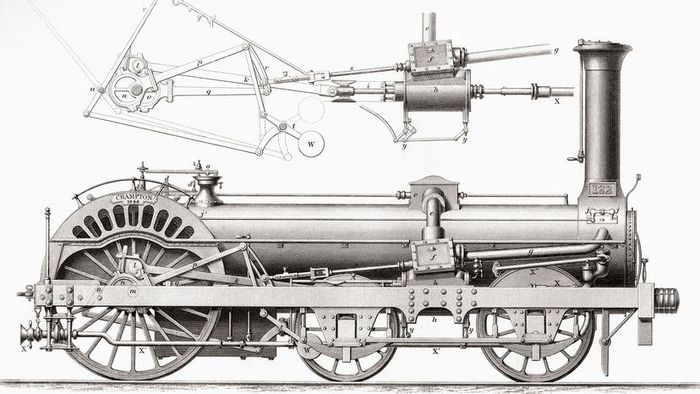 Crampton's Steam Locomotive Engine for Railways, 1800s