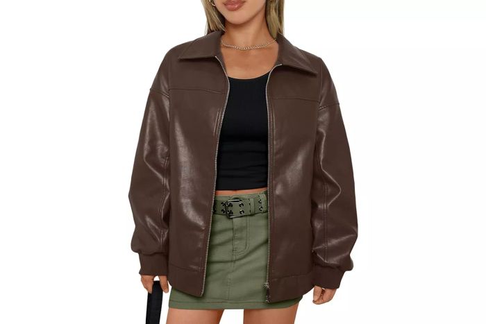 AUTOMET Women's Oversized Faux Leather Jacket – Zip-Up Motorcycle Bomber Coat for Fall and Winter Fashion Trends 2024