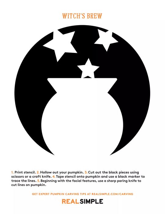 Printable pumpkin carving stencils - witch's brew design