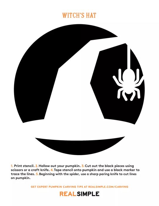 Printable pumpkin carving stencil - witch hat design