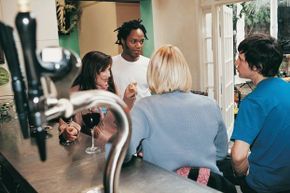 At the wine bar with friends, wine on tap is the highlight of the experience.