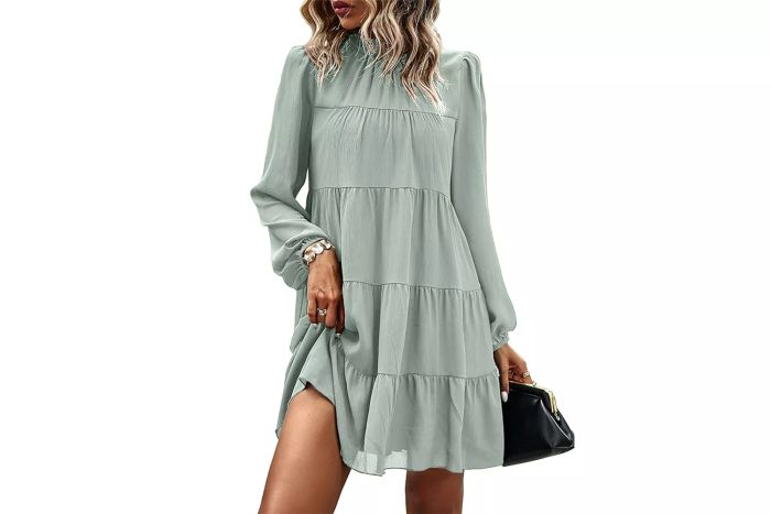 KIRUNDO Women's Long Sleeve Ruffle Mock Neck Tiered Mini Babydoll