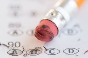 An eraser working to eliminate marks from a standardized test form