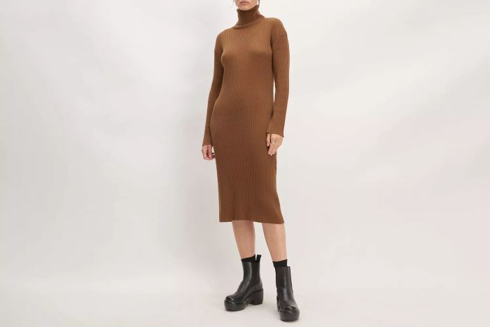 Turtleneck Dress Made from Cotton-Merino Blend