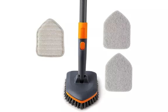 The Amazon CLEANHOME Tile Tub Scrubber Brush features three different cleaning heads and a 56-inch extendable long handle, designed to scrub your tiles and tub with ease. This no-scratch shower scrubber is built for thorough, damage-free cleaning.