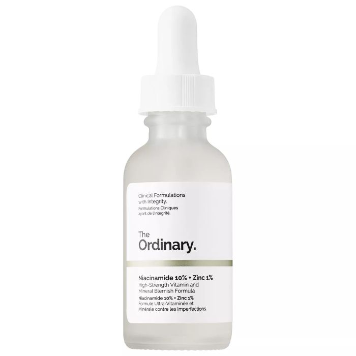 Bottle of The Ordinary Niacinamide 10% + Zinc 1%
