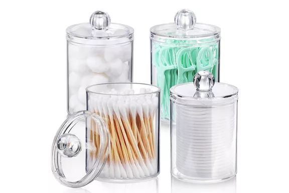The Amazon AOZITA 4-Pack Qtip Holder Dispenser is a practical storage solution for cotton swabs, designed to keep your Q-tips neatly organized and easily accessible.