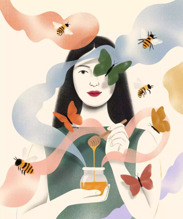 illustration of a woman with honey