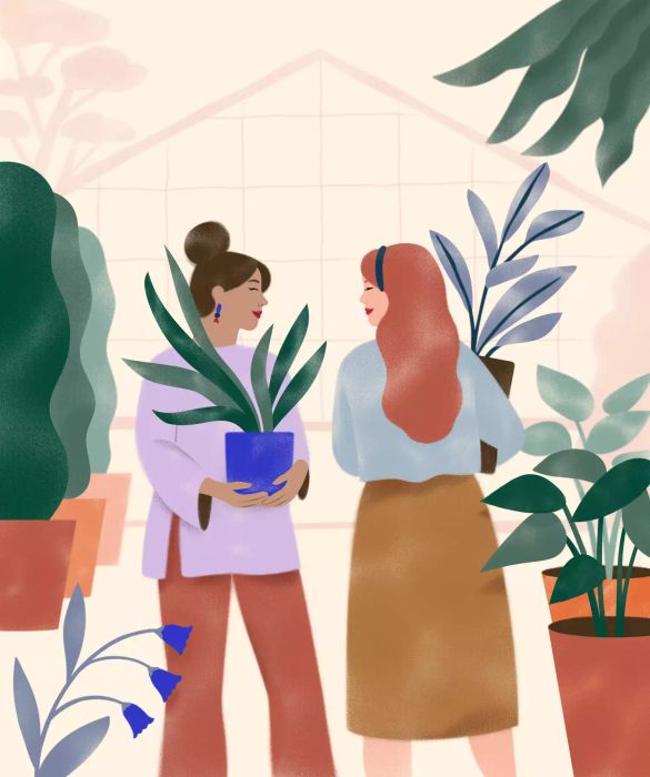 friends carrying plants illustration