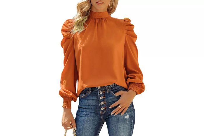 High-Neck Long-Sleeve Blouse