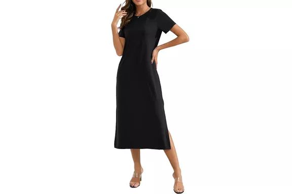 Amazon Naggoo Women's Short Sleeve Split Maxi Dress