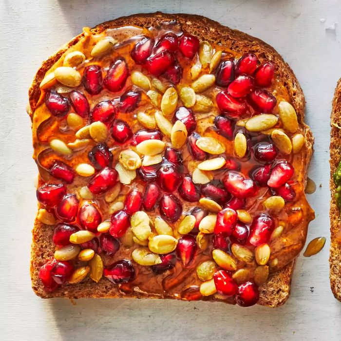 pomegranate and almond butter toast