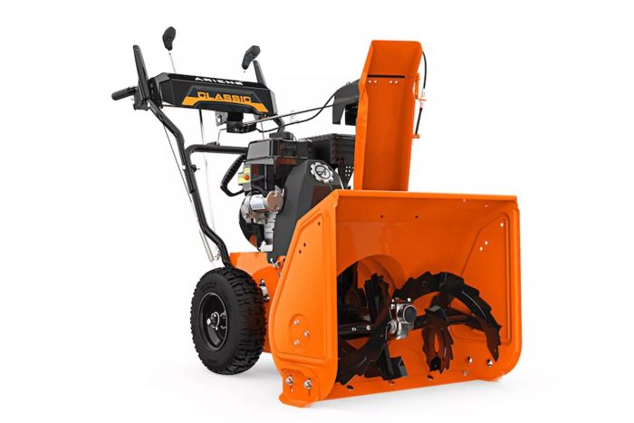 The Ariens Classic 2-Stage 24-Inch Snow Blower is designed for robust performance, offering a wider clearing path and increased efficiency.