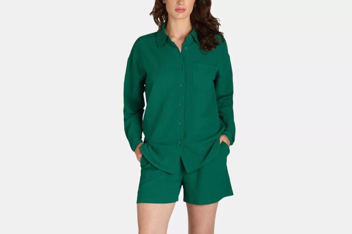 Walmart Nine.Eight Women's Long Sleeve Shirt and Pull On Shorts Set