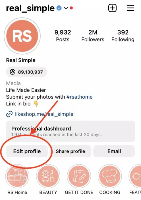 Instgram Edit Profile Button