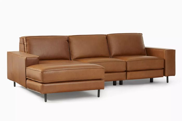 West Elm Axel Motion Leather 3-Piece Reclining Chaise Sectional