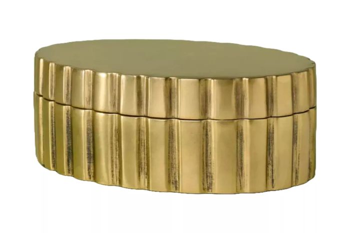 The Fluted Antique Finish Decorative Box from Hearth & Hand with Magnolia combines vintage charm with practicality, offering a stylish way to store and display your items.