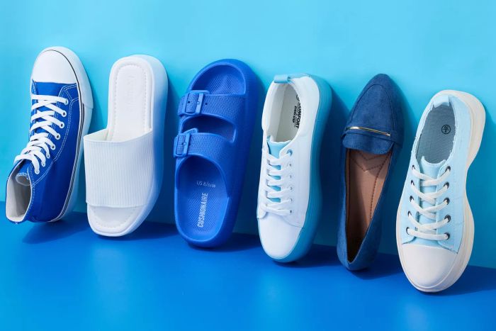 A row of shoes arranged neatly.