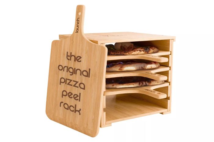 Wood Pizza Peel Rack | Comes with 4 x 12 Inch Non-Stick Peels