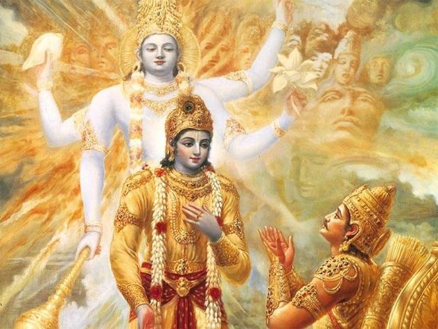 Krishna and Arjuna’s tale in the Mahabharata unfolds during the epic battle of Kurukshetra, where they explore deep philosophical dialogues and complex life decisions.