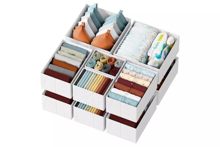 12-Piece Drawer Organizer Set in White-Grey - Dresser Storage Solution