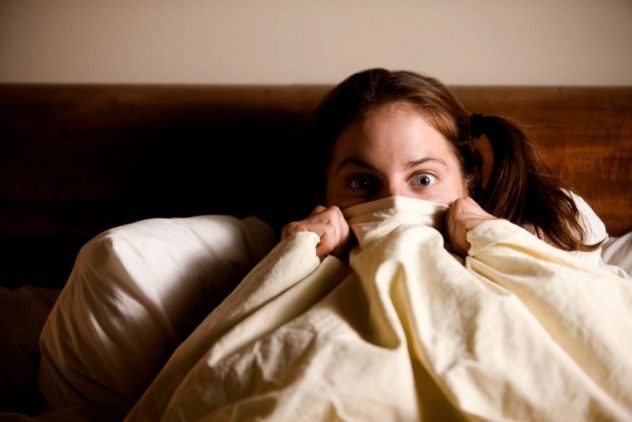 Frightened Woman in Bed