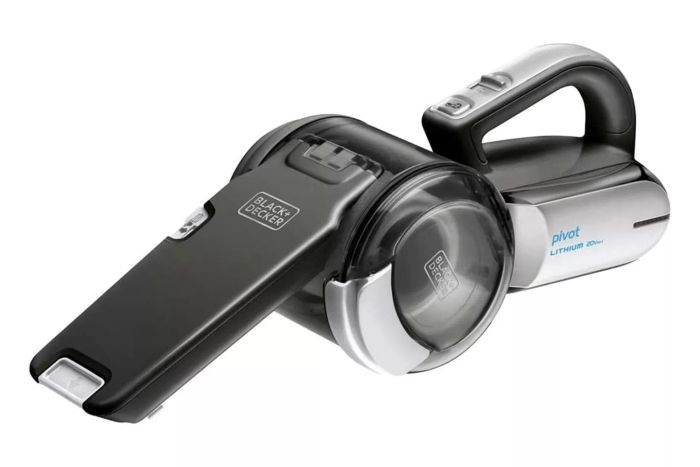 The Amazon listing features the BLACK+DECKER Dustbuster PIVOT VAC Cordless Handheld Vacuum, offering convenience and portability.