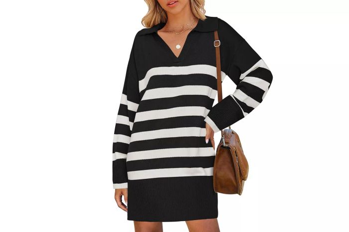 ZESICA Striped Knit Sweater Dress