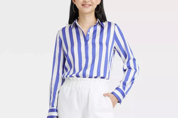 Target A New Day Women's Slim Fit Long Sleeve Satin Button-Down Shirt
