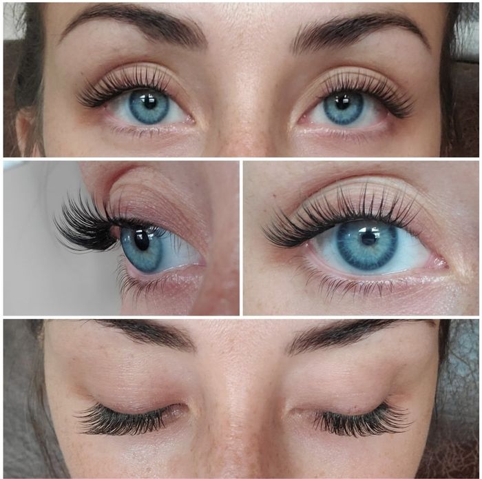Reviewer showcasing the Lilac St. lashes from different angles