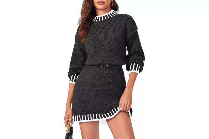 Saodimallsu Mock Neck Knit Sweater Dress